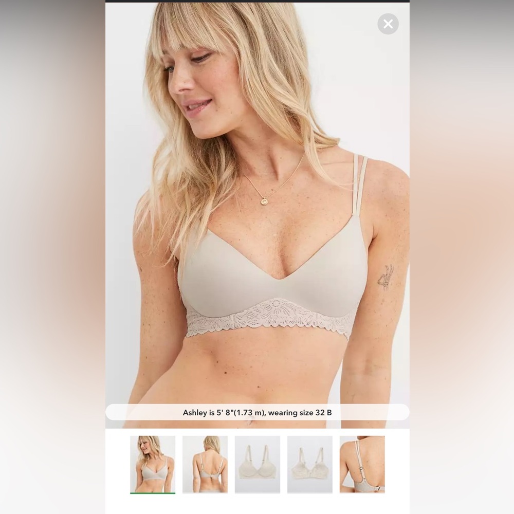 Aerie Real Sunnie Wireless Push Up Blossom Lace Trim Bra